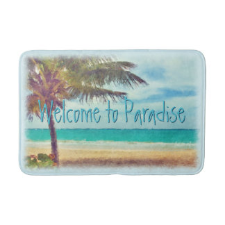Custom Ocean Beach Palm Tree Aquarellmalerei Badematte