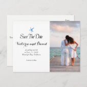 Custom Ocean Blue Beach Hochzeit Save the Date Ankündigungspostkarte (Vorne/Hinten)