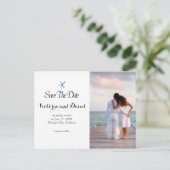 Custom Ocean Blue Beach Hochzeit Save the Date Ankündigungspostkarte (Stehend Vorderseite)