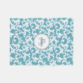CUSTOM Ocean Blue Elegante Damask Print Fleecedecke (Vorderseite (Horizontal))