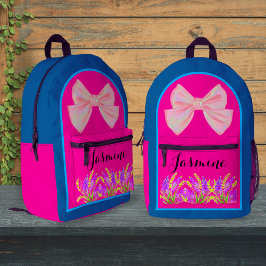 Custom Ocean Blue Pink Wildblume Name for Girls Bedruckter Rucksack