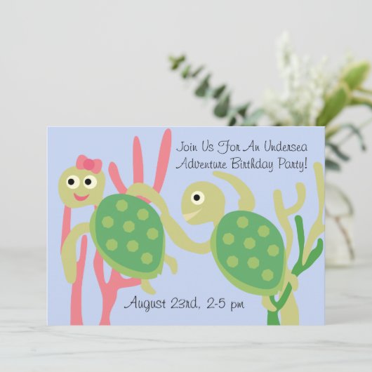 Custom Ocean Turtles Undersea Birthday Einladung (Stehend Vorderseite)