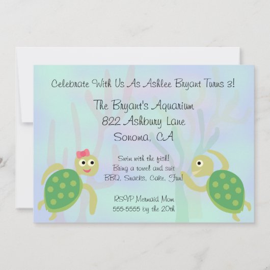 Custom Ocean Turtles Undersea Birthday Einladung (Rückseite)