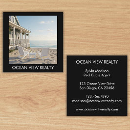 Custom Ocean View Foto Realty Black Quadratische Visitenkarte