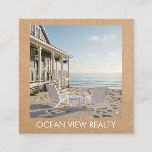 Custom Ocean View Foto Realty Kraft Quadratische Visitenkarte (Vorderseite)