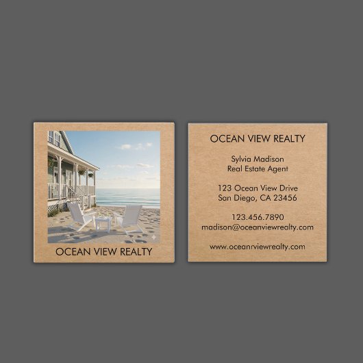 Custom Ocean View Foto Realty Kraft Quadratische Visitenkarte