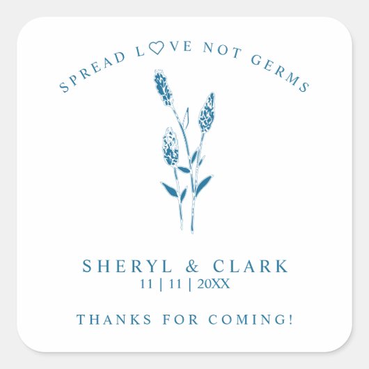 Custom Ocean Wildflowers Wedding Hand Sanitizer Quadratischer Aufkleber (Vorderseite)