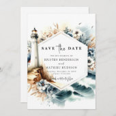 Custom Oceanic Whimsy Lighthouse Hochzeit Save The Date (Vorne/Hinten)