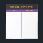 Custom October Halloween Bunco Table Tally Notizblock<br><div class="desc">Fügen Sie Ihrem Bunco-Abend mit diesem Halloween-Tisch-Blatt sprichwörtlich Spaß hinzu! Dieses Notizbuch ist perfekt für die Oktober-Bunco-Veranstaltungen geeignet und bietet ein schwarzes, lebendiges lila und orangefarbenes Halloween-Design. Leicht nachvollziehbare Partituren für jeden Tisch, sodass Ihr Bunco Spiel festlich und organisiert ist. Ideal für Party, Clubabende oder saisonale Ansammlungen. Trick oder Treat?...</div>