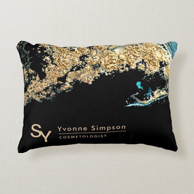 Custom OFFICE DECOR Aquamarin Gold Black Modern Dekokissen (Vorderseite)