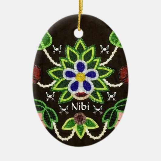 Custom Ojibwe Floral Bären und Pfeile Keramik Ornament (Vorne)