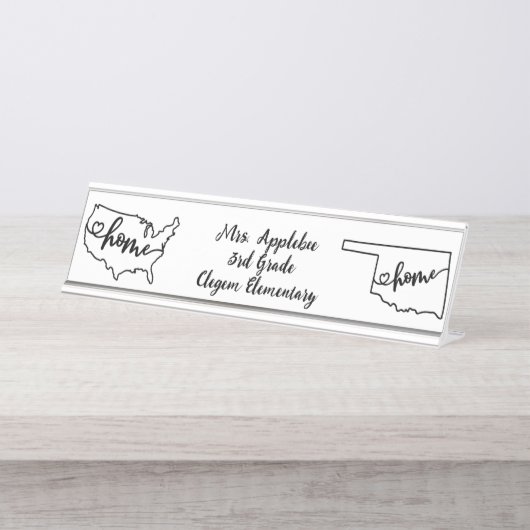 Custom Oklahoma Staat US Zuhause Line Art Schreibtischnamensplakette (Vorderseite )