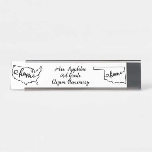 Custom Oklahoma Staat US Zuhause Line Art Schreibtischnamensplakette (Vorderseite )