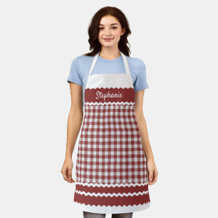 Custom Old Dark Red White Hütte Gingham Kariert Schürze