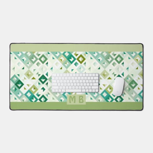 Custom Olive Green Aquamarin Blue Retro Art Muster Schreibtischunterlage (Tastatur & Maus)