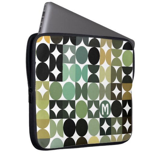 Custom Olive Green Black Brown Retro Art Muster Laptopschutzhülle (Vorne Rechts)