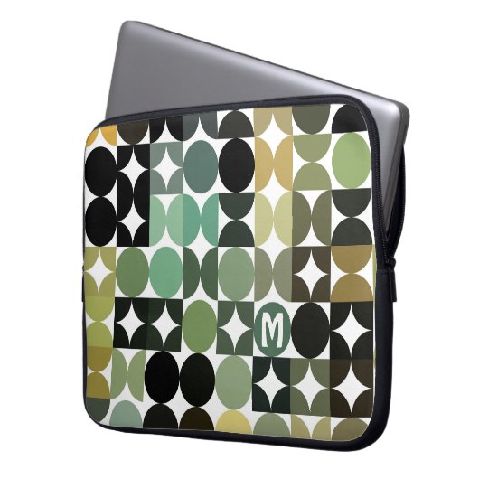 Custom Olive Green Black Brown Retro Art Muster Laptopschutzhülle (Vorderseite Links)
