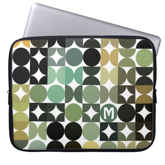Custom Olive Green Black Brown Retro Art Muster Laptopschutzhülle (Vorderseite)