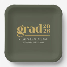 Custom Olive Green Gold Grad 2026 Graduation Pappteller