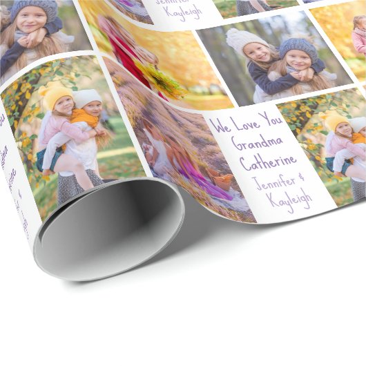 Custom Oma Birthday Grandkids Foto Collage Geschenkpapier (Rolleneckpunkt)