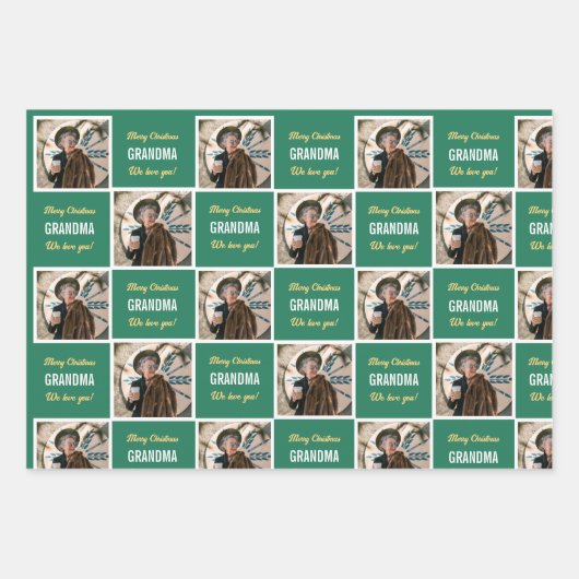 Custom Oma Foto Funny Picture Frohe Weihnachten Geschenkpapier Set (Vorderseite 3)