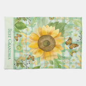Custom Oma Green Gingham Sunflower Butterfly Geschirrtuch (Horizontal)
