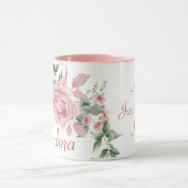 Custom Oma Pink Roses Blüte 4 Kinder Namen Tasse (Zentrum)