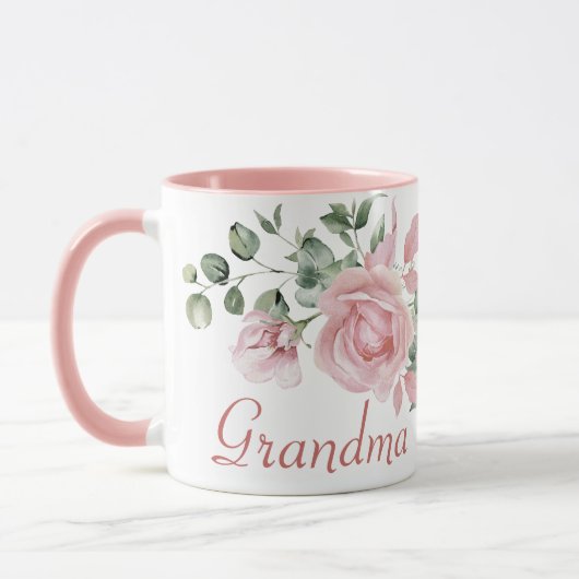 Custom Oma Pink Roses Blüte 4 Kinder Namen Tasse (Links)
