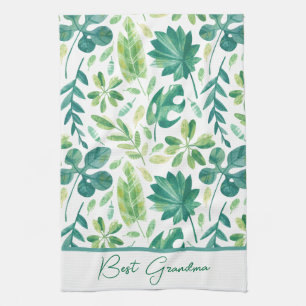 Custom Oma Tropical Monstera Leaf Green Aquamarin Geschirrtuch