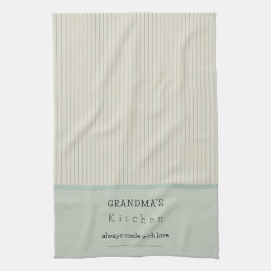 Custom Oma's Kitchen Cream & Pale Blue Streifen Geschirrtuch (Vertikal)