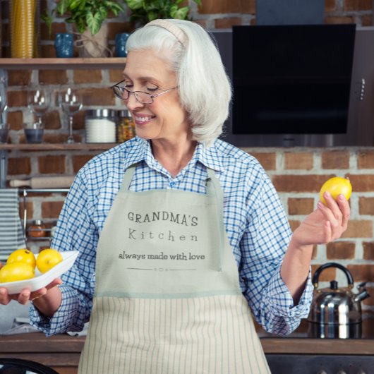Custom Oma's Kitchen Cream & Pale Blue Streifen Schürze