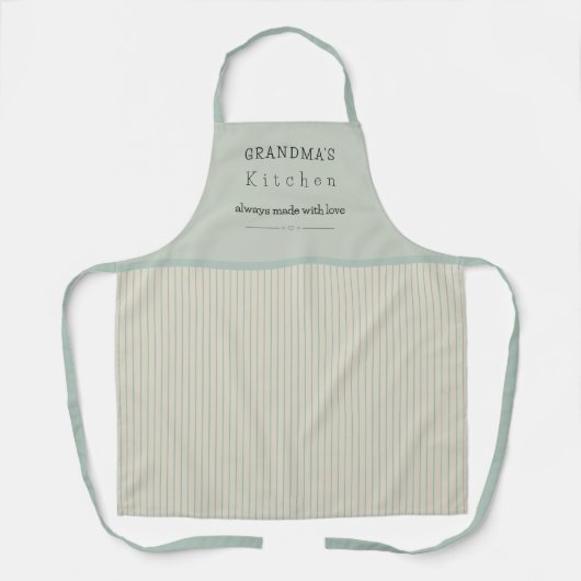 Custom Oma's Kitchen Cream & Pale Blue Streifen Schürze (Vorderseite)