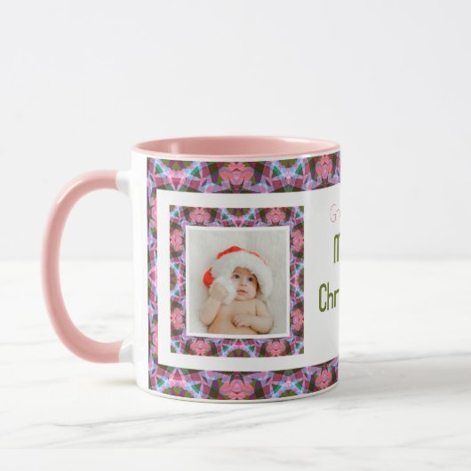 Custom Oma's rosa Frohe Weihnachts-Foto Tea Tasse (Links)