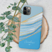 Custom Ombre Bright Azure Blue Marble Art Muster iPhone Hülle