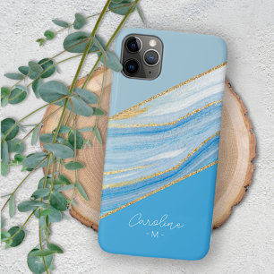 Custom Ombre Bright Azure Blue Marble Art Muster iPhone 11Pro Max Hülle