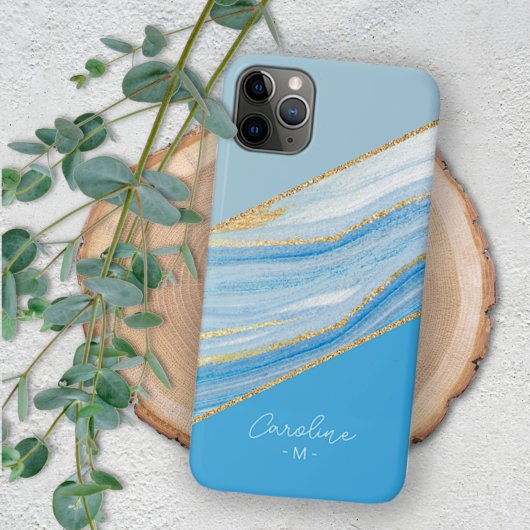 Custom Ombre Bright Azure Blue Marble Art Muster iPhone Hülle