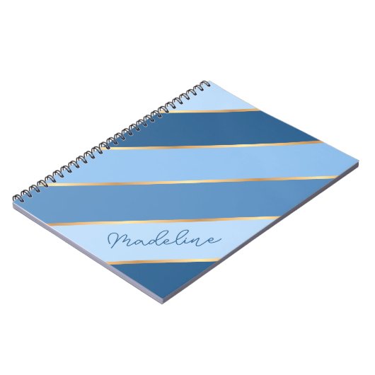 Custom Ombre Dark Medium Light Blue Streifen Notizblock (Linke Seite)