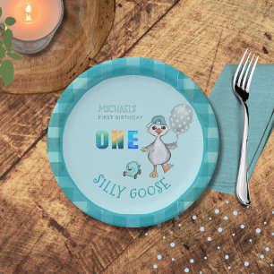 Custom ONE Albern Gänse Blue Party Plate Pappteller