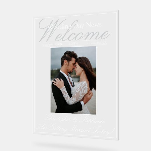 Custom One Foto Elegante Script Wedding Welcome Acrylschild (Winkel)