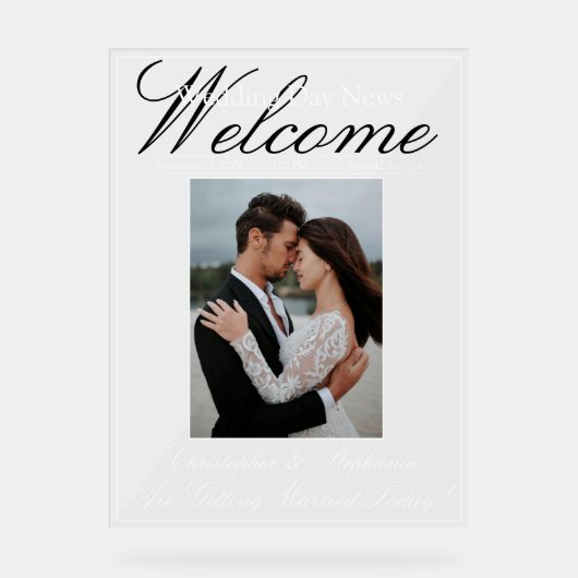 Custom One Foto Elegante Script Wedding Welcome Acrylschild (Vorderseite)