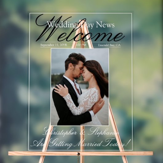 Custom One Foto Elegante Script Wedding Welcome Acrylschild (Neutral)