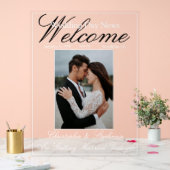 Custom One Foto Elegante Script Wedding Welcome Acrylschild (Hochzeit)