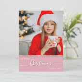 Custom One Foto Pink Frohe Weihnachten (Stehend Vorderseite)