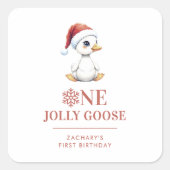Custom One Jolly Goose December First Birthday Quadratischer Aufkleber (Vorderseite)