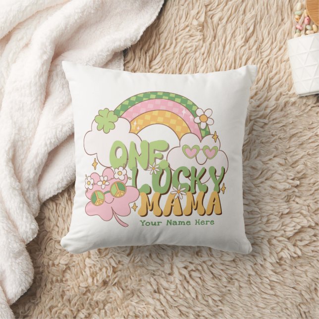 Custom One Lucky Mama Cute Retro Groovy Kissen (Decke)