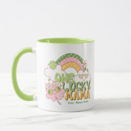 Custom One Lucky Mama Retro Groovy Rainbow Tasse