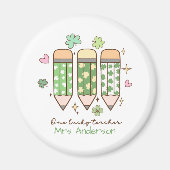 Custom One Lucky Teacher Retro Pencil Magnet (Vorne)
