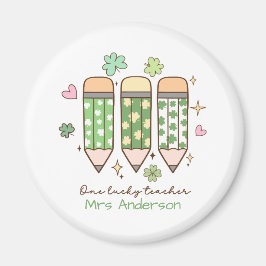 Custom One Lucky Teacher Retro Pencil Magnet