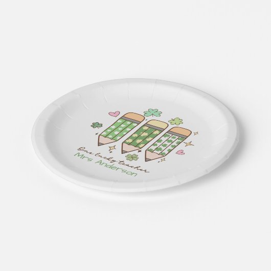 Custom One Lucky Teacher School Party Pappteller (Schrägansicht)