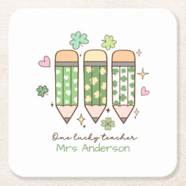 Custom One Lucky Teacher School Party Rechteckiger Pappuntersetzer